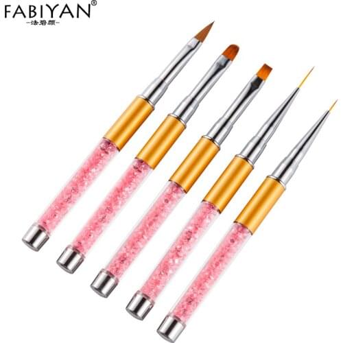 Manicure Nail Art Metal Acrylic Pink Rhinestone Liner Drawing Pen UV Gel Extension Builder Tool Painting Flower Drawing Brush