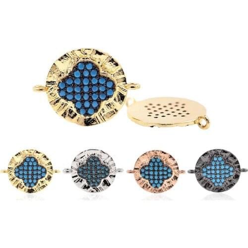 Copper Micro Pave Clover Style Round Shape Lucky Connectors for Jewelry Making Bracelet Findings Accessories DIY Craft 14*18mm