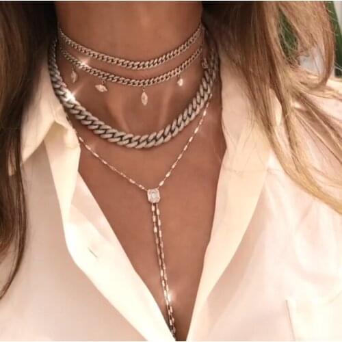 Fashion evil eye cz northstar starbrust cz charm iced out bling cubic zirconia Miami cuban link chain choker necklace for women