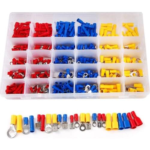 New 480Pcs Set Insulated Spade Crimp Terminal Butt Electrical Wire Cold-Pressure Terminal Set Fork Ring Lug Rolled Terminals Set
