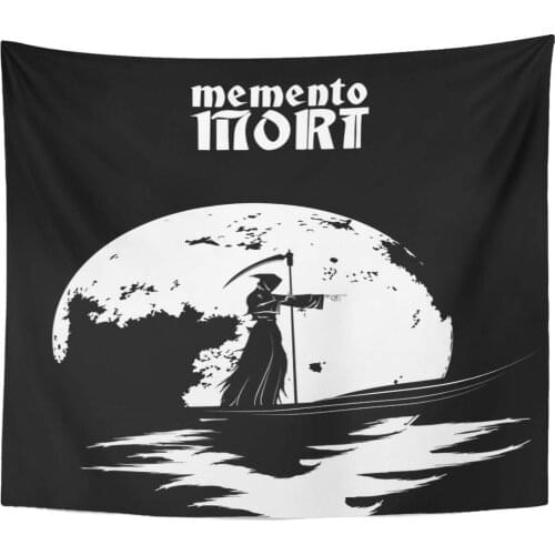 Dead Black Bone Memento Mori Death in The of Moon Indicating Path White Crazy Direction Home Decor Tapestry Wall Hanging