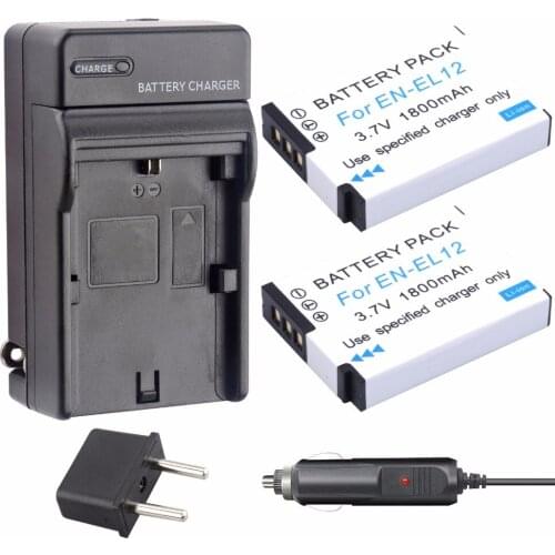 Wholesale 2pcs 1800mAh EN-EL12 EN EL12 ENEL12 Replacement camera Battery + Charger For Nikon s6100 s6000 s9100 p30