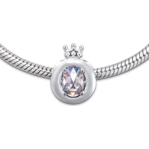 Fits for Pandora Charms Bracelets Blue Sparkling Crown O Beads 100% 925 Sterling Silver Jewelry Free Shipping