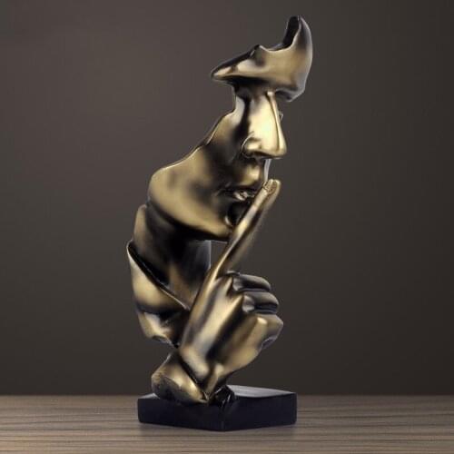 Silence is gold Decorative Craft Resin Figure Statue Abstract Sculpture Arts Modern Decoration for Home Decor Christmas Gifts S
