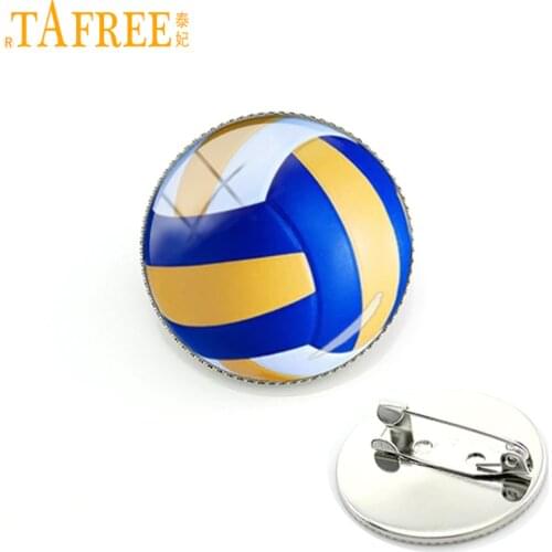 TAFREE Beach Volleyball glass photo brooches pins sports team badge Brooch fashion women men pin ball fans gifts jewelry KC255