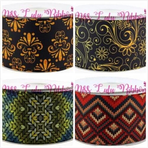 16mm-75mm Retro Flora&Check&Swril Patterns Grosgrain Ribbon Golden Stars Handmade Christmas&Party Present Webbing 50yards/roll