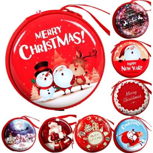 Merry Christmas Gift Children Metal Coin Purse Santa Claus Prints Women Coin Case Gift Stockings Holders Earphone case