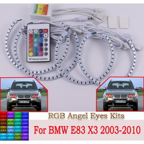 High quality daytime running lights DRL Angel Eyes LED RGB CCFL SMD headlight 4 ring set For BMW E83 X3 2003-2010 accessories
