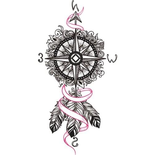 Compass Anchor Feather Waterproof Temporary Tattoo Sticker Black Totem Letter Fake Tattoos Flash Tatoos Arm Body Art Women Men