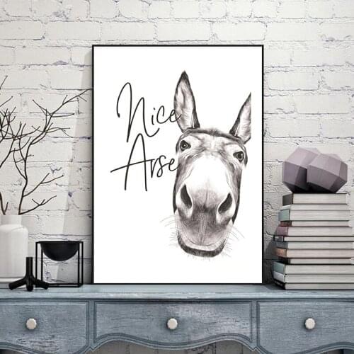Nice Ass Quote Funny Sign Vintage Donkey Poster Black White Wall Art Canvas Painting Pictures Prints for Bathroom Decor Cuadros