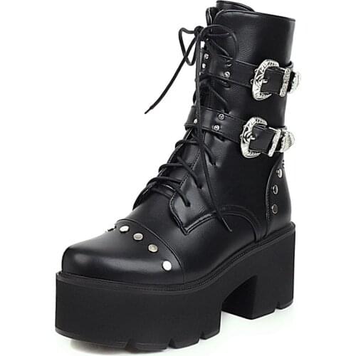 Thick-Soled Thick-Heeled Metal Stud High-Heeled Mid-Calf Womens Boots High Waterproof Platform Elegant Thick-Heeled Boots