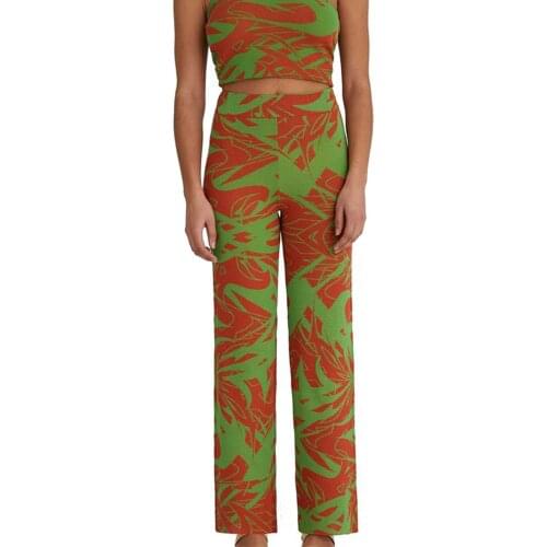 Women High Waist Knitted Pants Y2K Floral Stripes Plaid Vintage Wide Straight Leg Flared Trousers E-Girl Streetwear