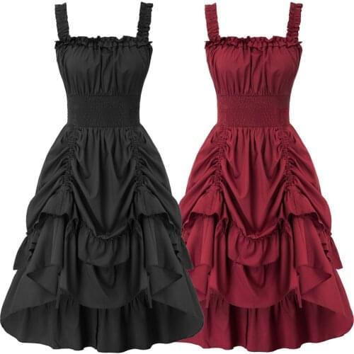 Summer Dresses Women Renaissance Dress Gathered Dresses Clothes Square Neck Smocked Waist A-Line Solid Adjustable Lady Retro New