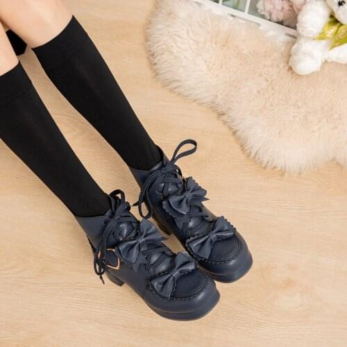 Winter Lolita Shoes Martin Ankle Boot Sweet Girls High Top Brown School Girl Lolita Boots Mid Chunky Heel 5cm Big Size 41 42 43