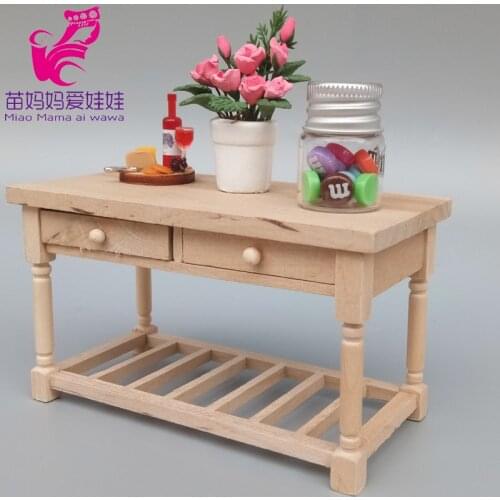 1:12 Doll house furniture living room plain wooden table with drawer dining table 1/8 ob11 doll accessories