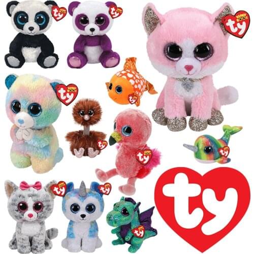 15CM Ty Beanie Unicorn Cat Panda Dinosaur Stuffed Animal Fox Owl Dog Reindeer Spider Rabbit Soft Stuffed Toy Gifts For Children