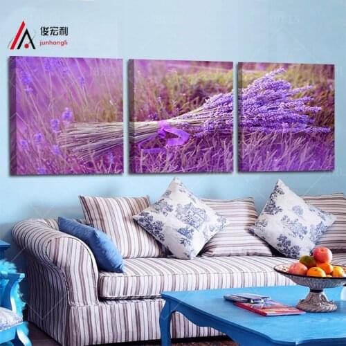 3 pieces home decoration one sheaf art purple lavender flowers modular pictures painting on the wall tableau decoration wall