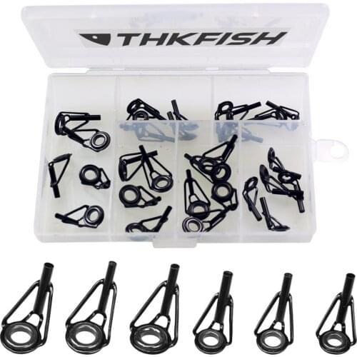 30Pcs/Set Fishing Rod Guides Tip Set 1.8mm-2.8mm Fishing Rod Spare Parts Rod Tip Tops Black Stainless Steel Fishing Repair Kit