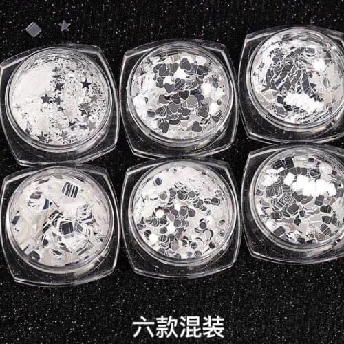 6Pcs Nail Super Shiny Silver Glitter Sequins Mirror Effect Different Shapes Sparkly Nail Sequins Flakes For UV Polish Decoration