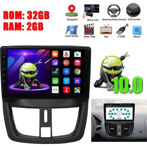 For Peugeot 207 2006-2015 Android 10.0 Car Radio Stereo Car Radio Stereo Multimedia Video Player GPS Navigation Head Unit 2+32G