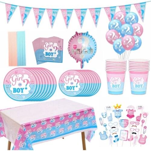Gender Reveal Party Decoration Boy or Girl Banner Disposable Tableware Baby Shower Latex Confetti Balloons Photo Prop Supplies 8