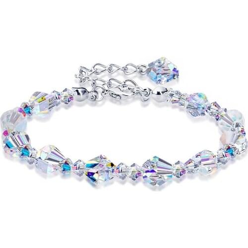 Handmade Wristband Fashion Square Crystals AB Color Beaded Bracelet for Women Adjustable Party Jewelry Pulseras Mujer