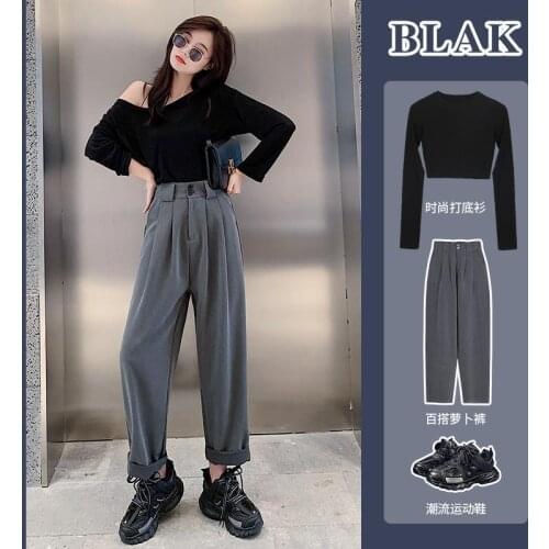 2021 Spring/Summer New Straight Loose Suit Pants Womens High Waist and Thin Harem Wide Leg Pants Trend