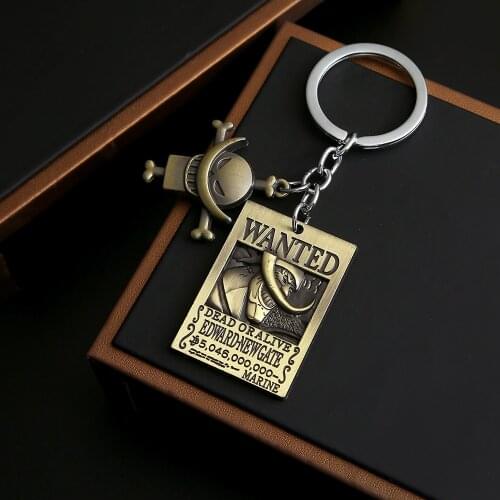Anime One Piece White beard Edward Newgate Wanted Key Chain Keyrings Key Holder Pendant Metal Keychains Charm Men Jewelry