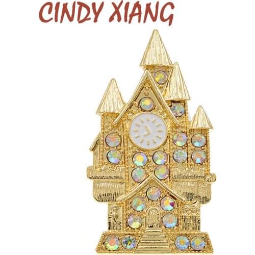CINDY XIANG rhinestone castle brooches unisex women and men pin brooch fashion new design jewelry 2 colors available good gift