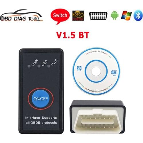 OBD2 Switch ELM327 V1.5 Bluetooth-compatible for Android PC Super ELM 327 BT OBD OBDII Car Diagnostic Scanner Tool Free Shipping
