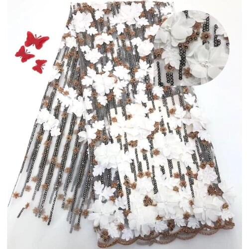 Hot Sale 3D Sequin Lace Fabric With Beads African Lace Fabric 2019 Latest Style French Tulle Lace For Evening Dress ZP984