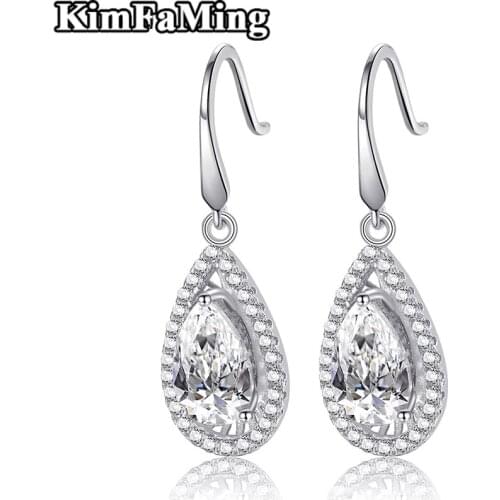 Trendy Woman Long Teardrop Earrings with Pear Cut CZ in Fine Jewelry Birthday Party Gift LSE005
