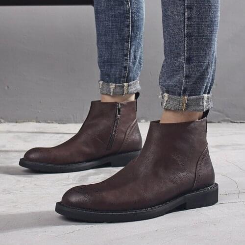 Spring Chelsea Boots Men Early Winter Shoes Men Boots Casual Leather Men Ankle Boots Zip Male Leather Footwear 2020