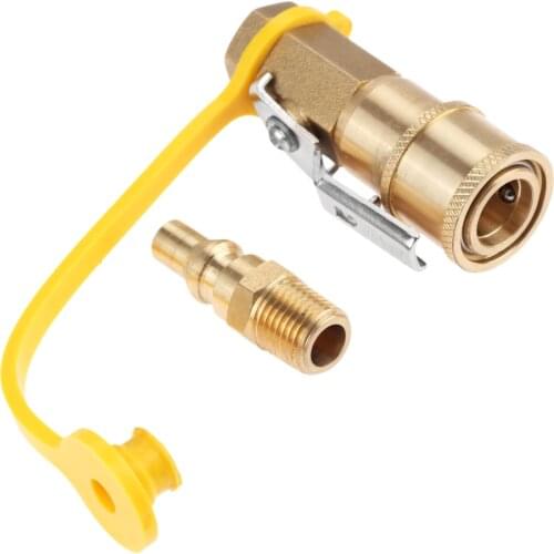Solid Brass 1/4"" Quick Connect Disconnect Kit Adapter Shutoff Valve & Full Flow Male Plug for RV LP Propane/Natural Gas Systems