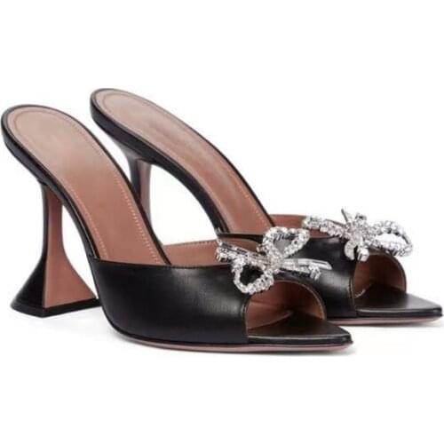 2021new Satin Bow Rhinestone Buckle High Heel Fashion Slippers