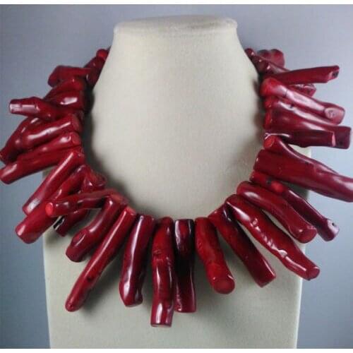 Huge Red Thick Coral tree branches 25mm Bar Style Necklace 18"