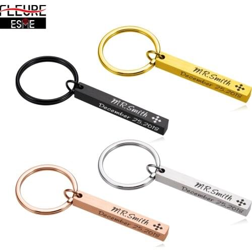 Personalized Keychain Customized Keychains Three-dimensional Cuboid Engraving Text Date Rectangle Key Ring Original Keychains
