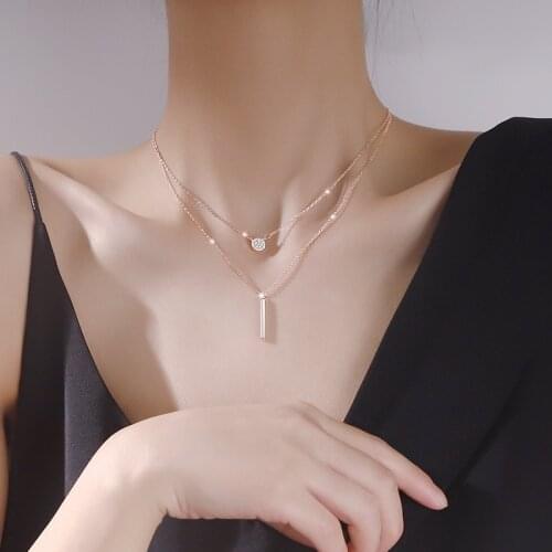 Hot 925 sterling silver Square Flash Diamond Round Double Necklace Women Clavicle Chain Fine Jewelry Party Wedding Accessories