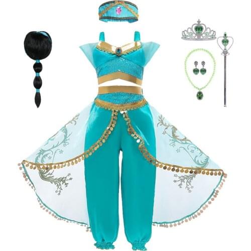 Girls Jasmine Dress Up Clothes Kids Carnival Party Costume Child Aladdin Lamp Fancy Outfit Girl Halloween Birthday Party Clothes