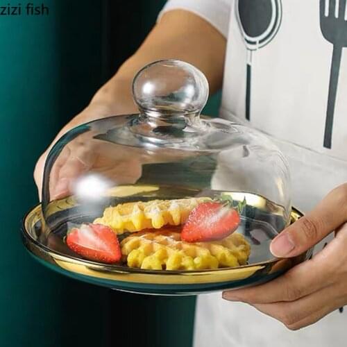6/8/10 Inch Ceramic Cake Pan Fruit Dessert Display Stand Household Kitchen Large Capacity Cake Pan with Transparent Glass Cover