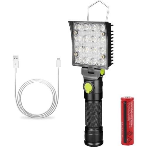 16LEDs Portable Flashlight USB Rechargeable Torch Magnetic Working Light Hanging Hook Lamp Red Traffic Warning Rescue Flare Lamp