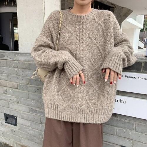 Autumn Winter Women Pullovers And Sweaters Jumper Loose Solid Color Warm Female thick knitted Sweater Oversize