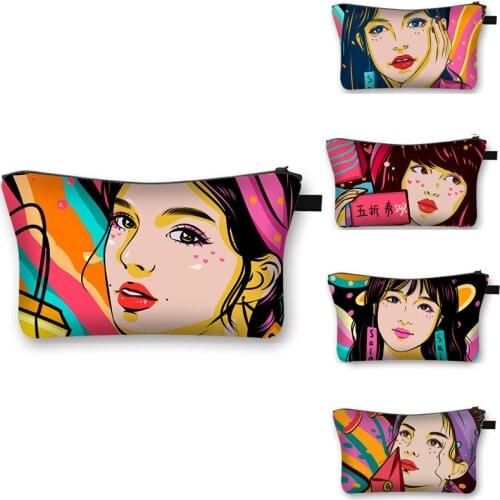 Pink Womans Makeup Bags With Lovely Girl Pattern Cute Portable Cosmetics Pouchs For Travel Ladies Pouch Women Cosmetic Bag