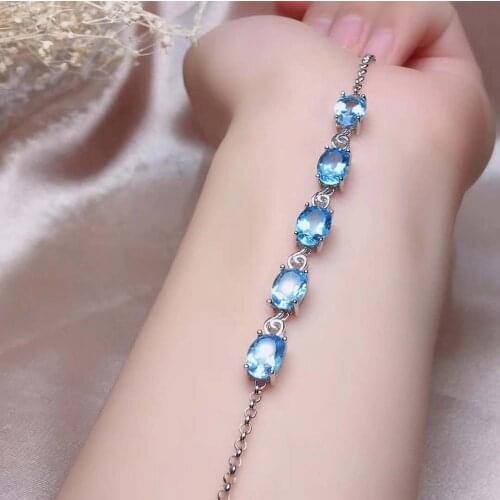 Topaz chain bracelet 100% Real And Natural Topaz chain bracelet Free shipping Natural real Topaz 925 sterling silver