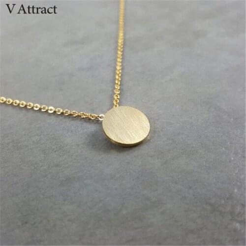 V Attract Stainless Steel Geometric Round Necklace Simple Full Moon Statement Choker Vintage Jewelry Rose Gold Kolye