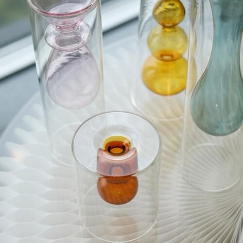 Colored Glass Bud Vase, Double Walled Glass Vase, Decorative Creative Crystal De U2JC
