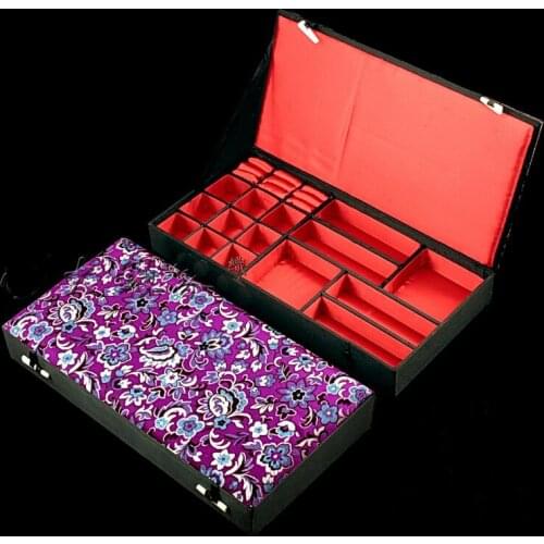 High End Multi Grid Slot Wooden Jewelry Set Storage Box Chinese Flower Silk Brocade Luxury Packaging Case Christmas Gift