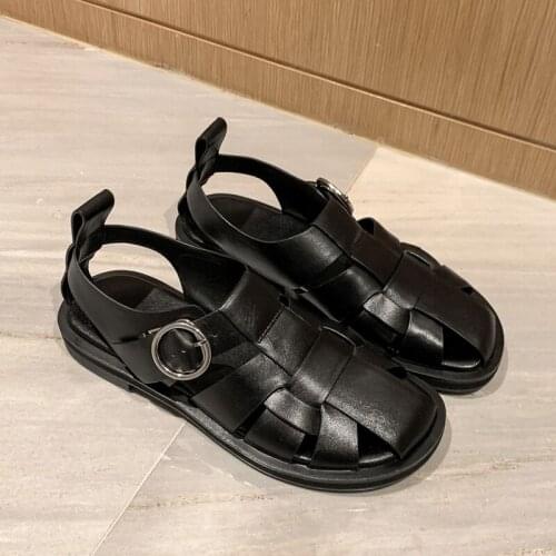 SKLFGXZY Summer Rome Genuine Leather Women Sandals Restoring Ancient Ways Baotou Shoes Leisure Beach Sandals