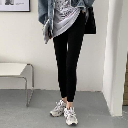 Womens Stretch Tights Leggings 2021 Autumn High-Waist Slim Women Leggings Solid Black Casual Pants Female Clothing