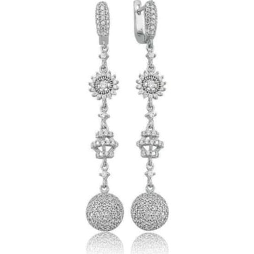 Women White Cubic Zirconia Dangle Silver Earrings